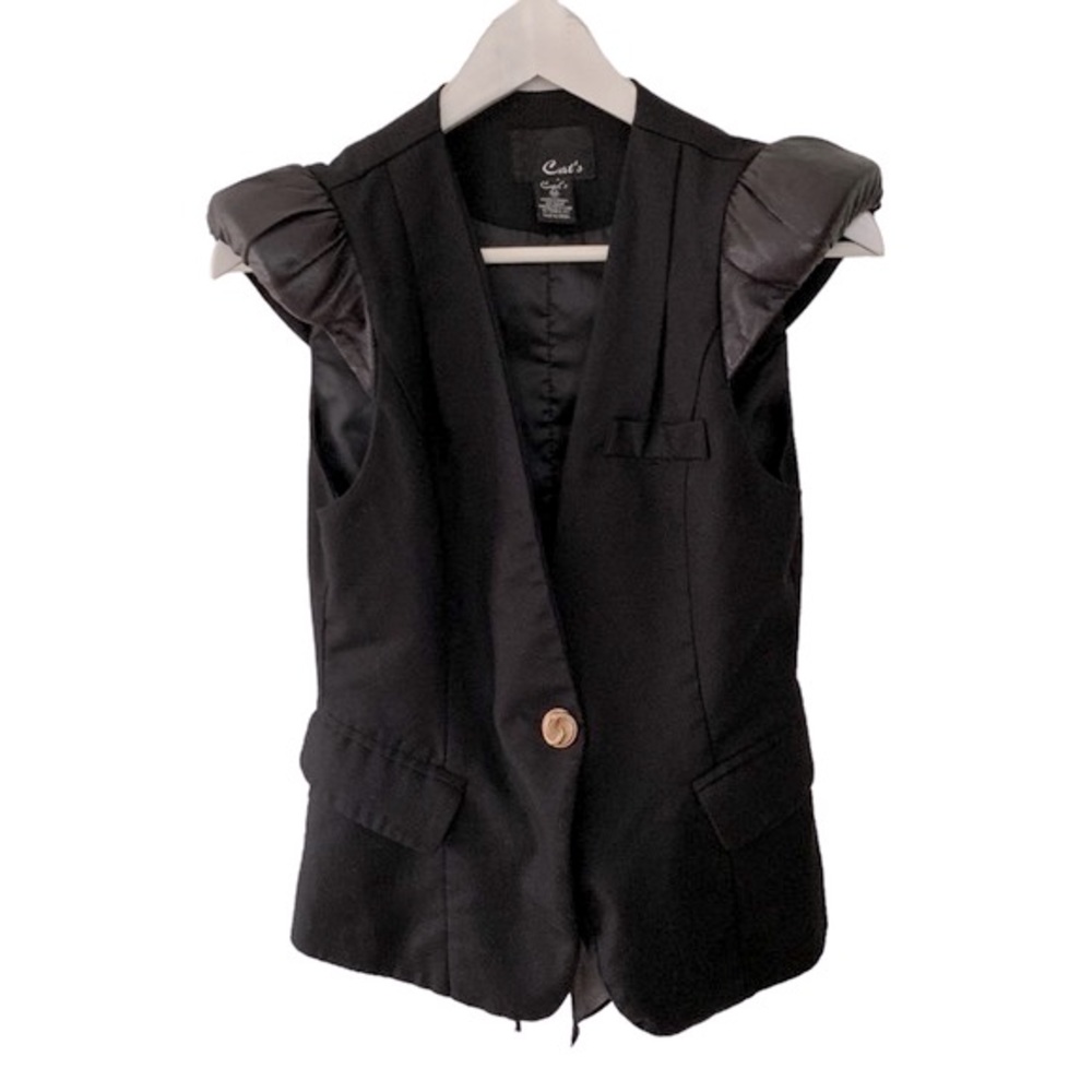 Vintage 80s Black Retro Vest Strong Shoulder Women’s Medium M Goth Y2K Punk